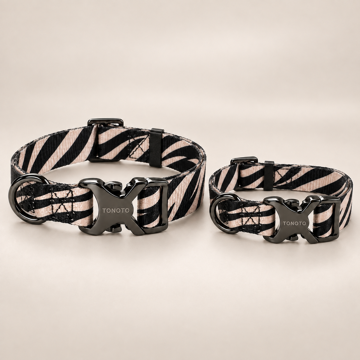 Zebra pattern dog collars in sizes S and M