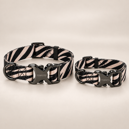 Zebra pattern dog collars in sizes S and M