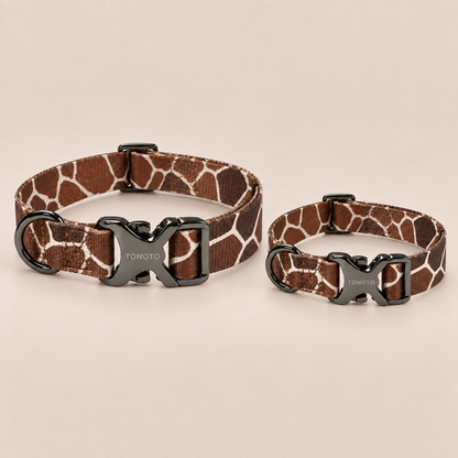 Giraffe pattern dog collars in sizes S and M