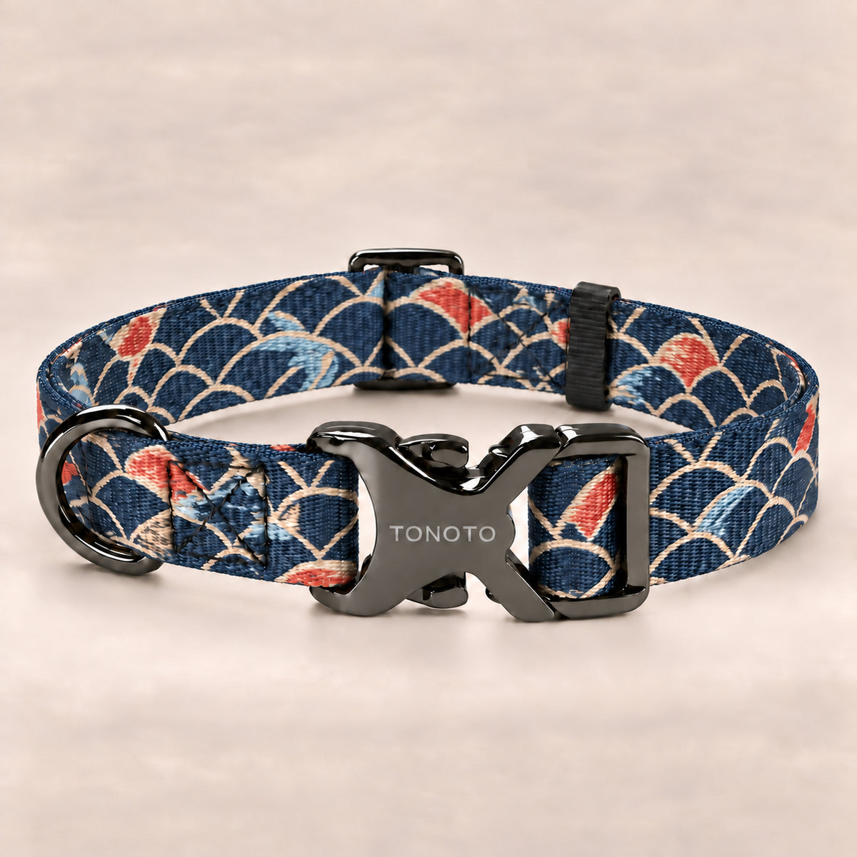 Koi pattern dog collar with black TONOTO buckle