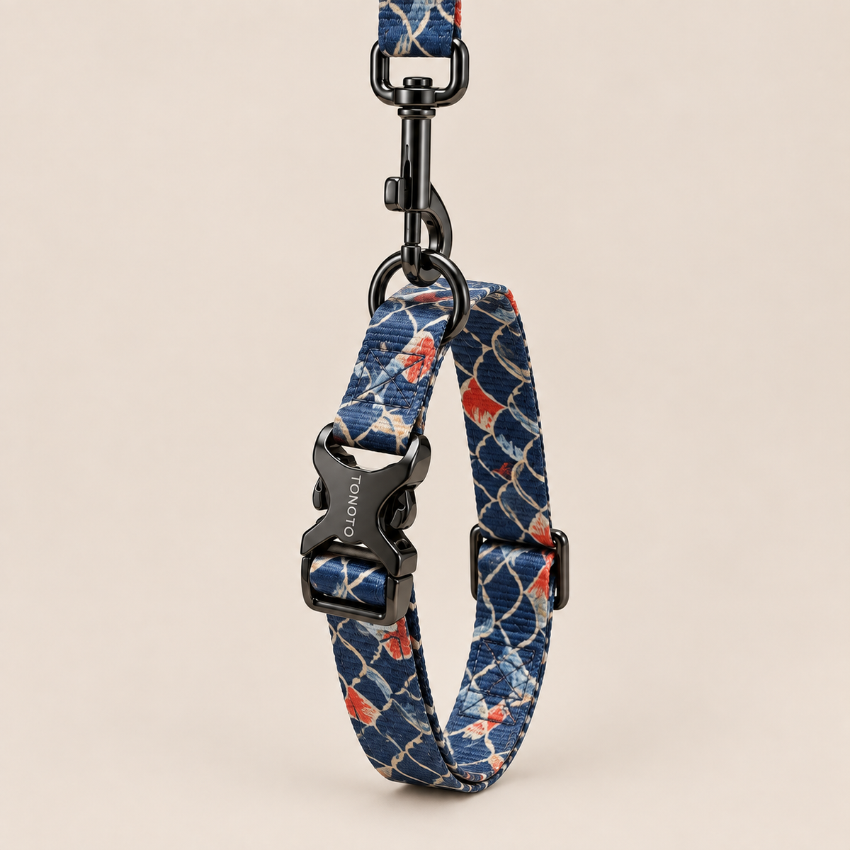 Koi pattern dog collar attached to lead