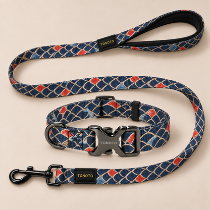 Koi pattern dog collar and lead set