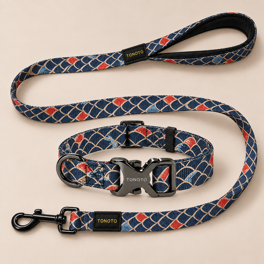Koi pattern dog collar and lead set