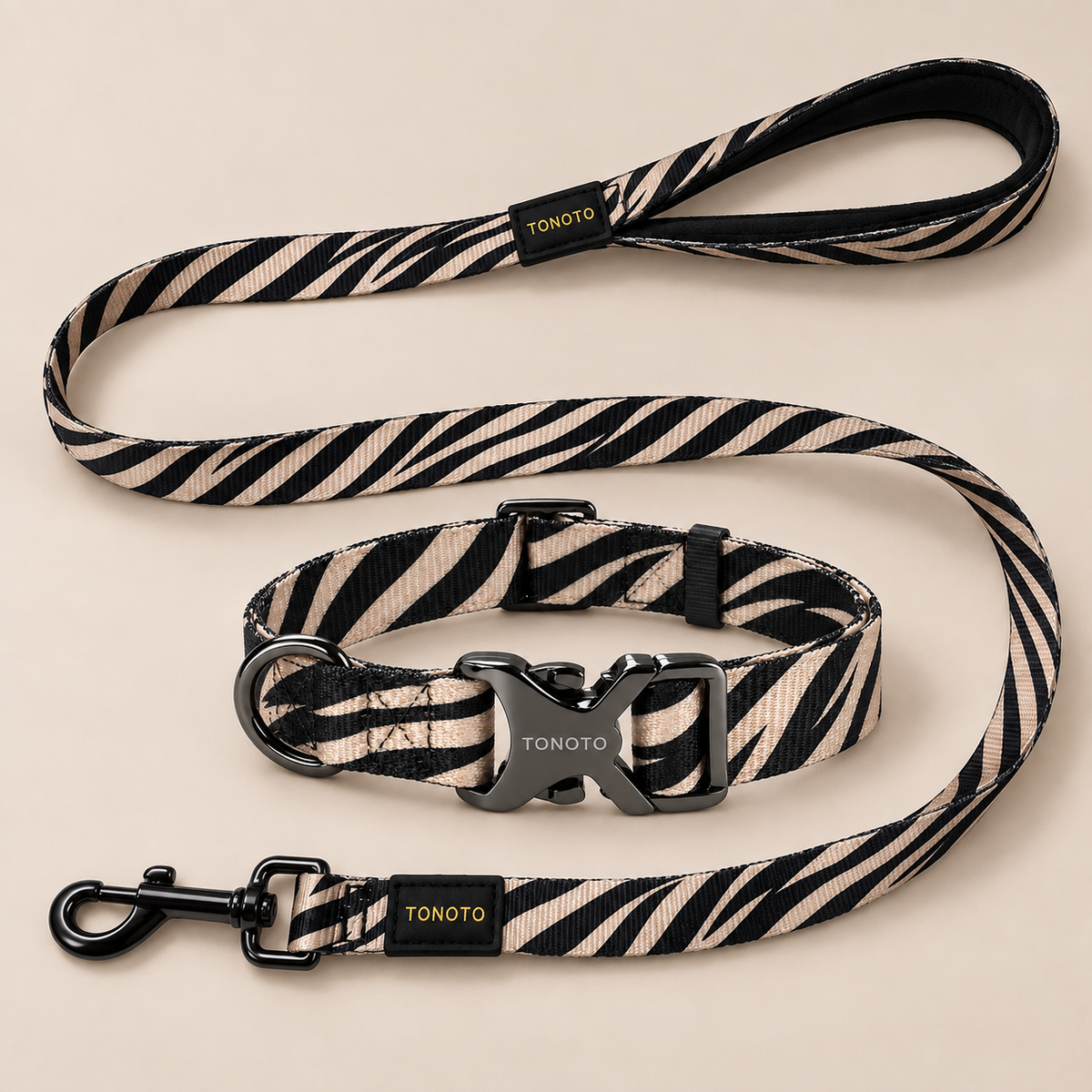 Zebra pattern dog collar and lead set