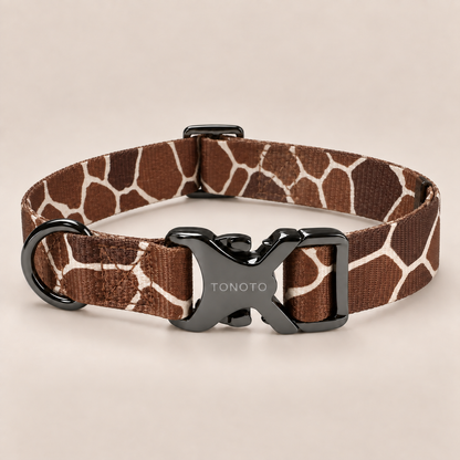 Giraffe pattern dog collar with black TONOTO buckle
